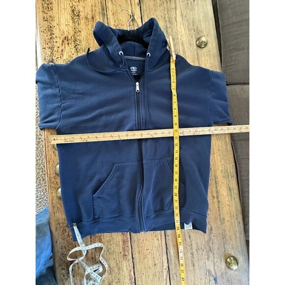 Athletic Works‎ Mens Blue Sweatshirt Large hooded zip up cotton  drawstring - Picture 7 of 7